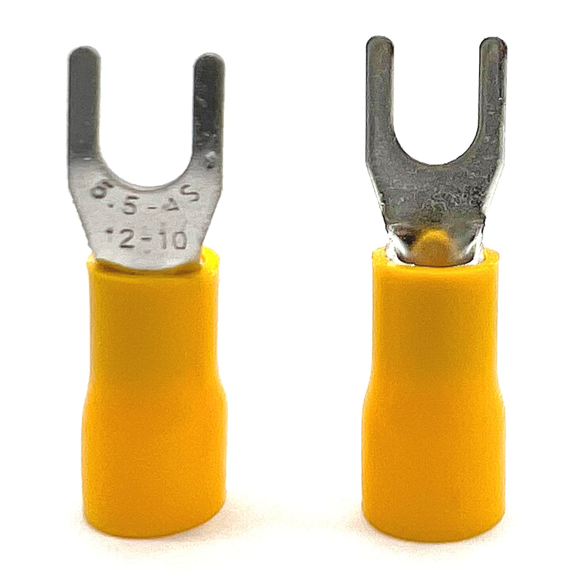 Yellow PVC/Vinyl #10 Fork Crimp Connector, AWG 12-10