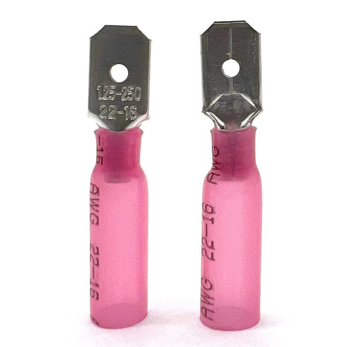 Red Heat Shrink Marine Grade Male Spade Connectors, AWG 22-16