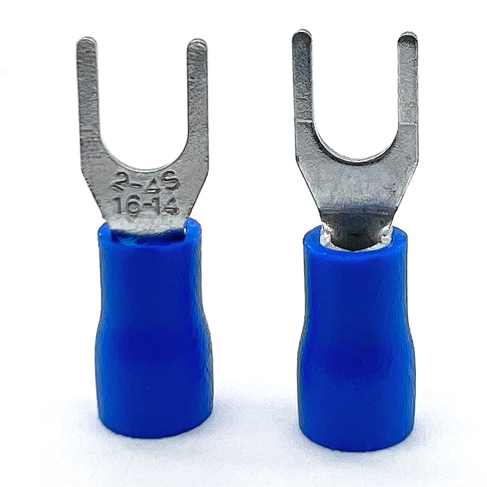 Blue PVC/Vinyl #10 Fork Crimp Connector, AWG 16-14