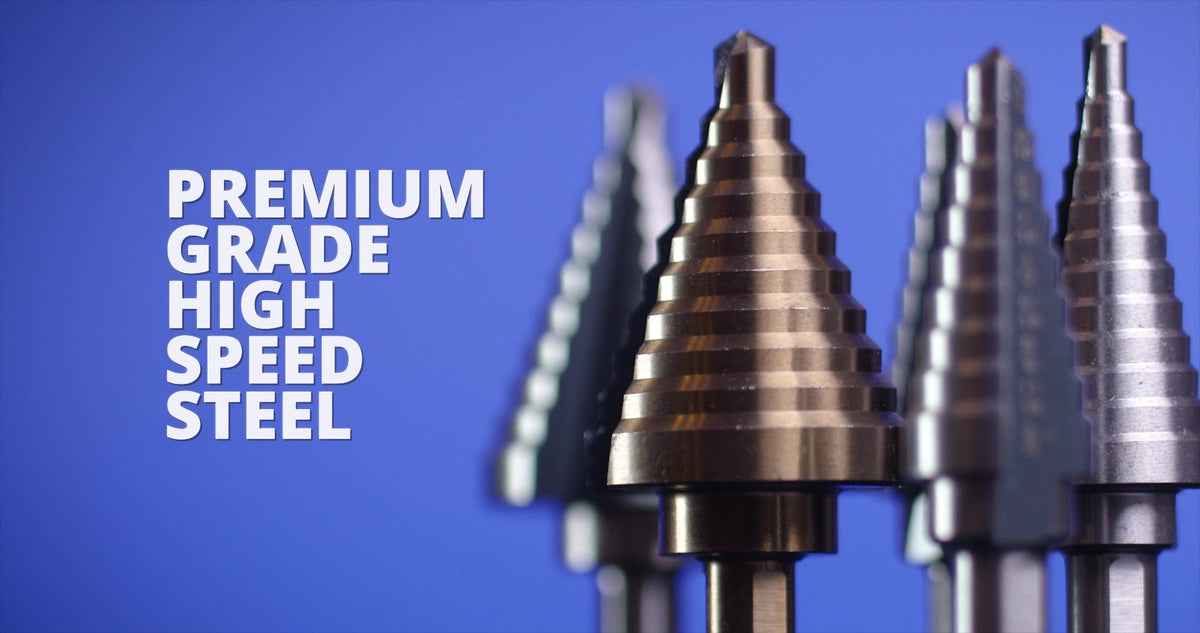 3 Piece HSS Black & Gold Quick Change Hex Shank Step Drill Bit Set (Sizes #1 to #3)