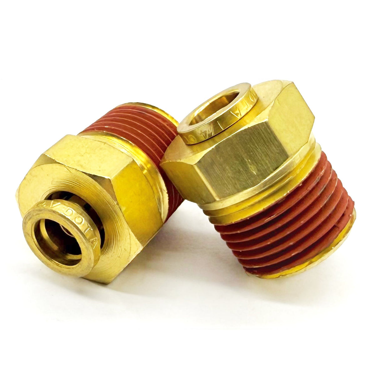 1/4" Tube to 1/4" NPT Straight Male Pipe Connector, Brass D.O.T. Push to Connect Air Brake Fitting with Red Acrylic Thread Sealant