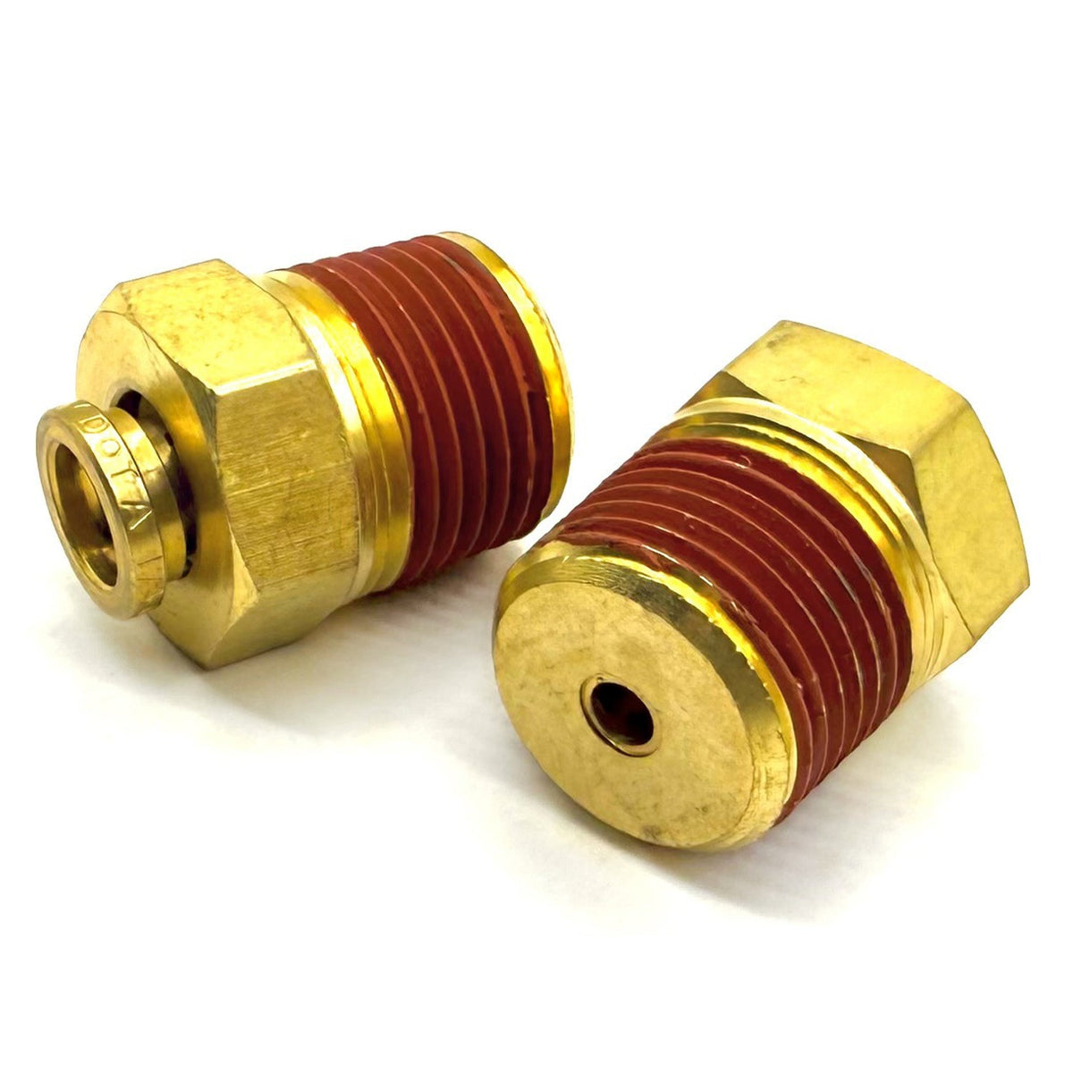 3/8" Tube to 1/8" NPT Straight Male Pipe Connector, Brass D.O.T. Push to Connect Air Brake Fitting with Red Acrylic Thread Sealant