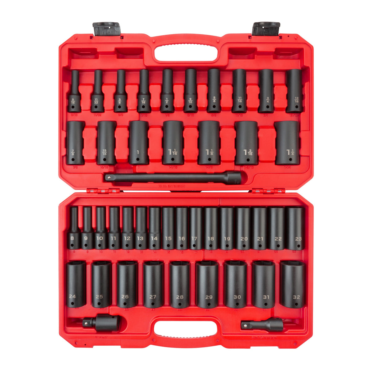1/2 Inch Drive Deep 6-Point Impact Socket Set with Case, 45-Piece (5/16 - 1-1/4 in., 8-32 mm)