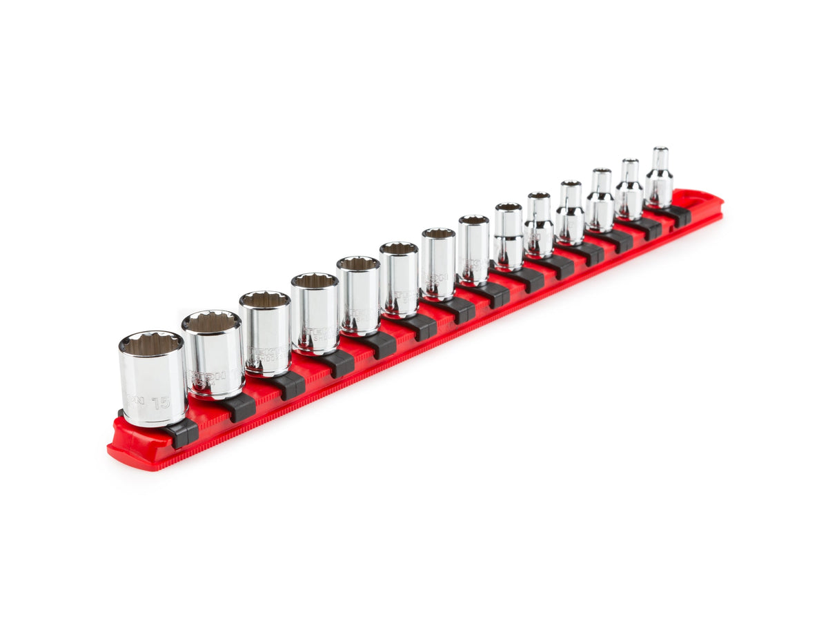 1/4 Inch Drive Shallow 12-Point Socket Set with Rail, 14-Piece (4 - 15 mm)
