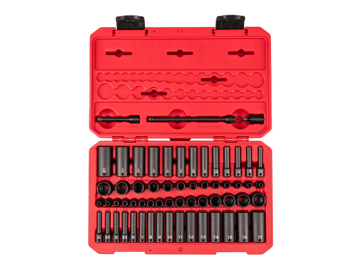 1/4 Inch Drive Shallow and Deep 12-Point Impact Socket Set with Case, 61-Piece (5/32 - 11/16 in., 4 - 17 mm)