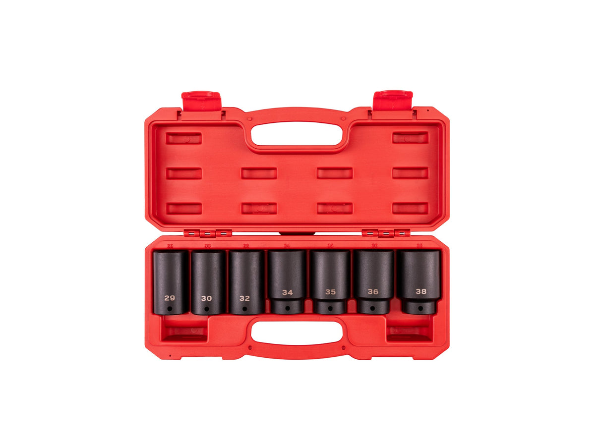 1/2 Inch Drive Deep 6-Point Axle Nut Impact Socket Set with Case, 7-Piece (29 - 38 mm)