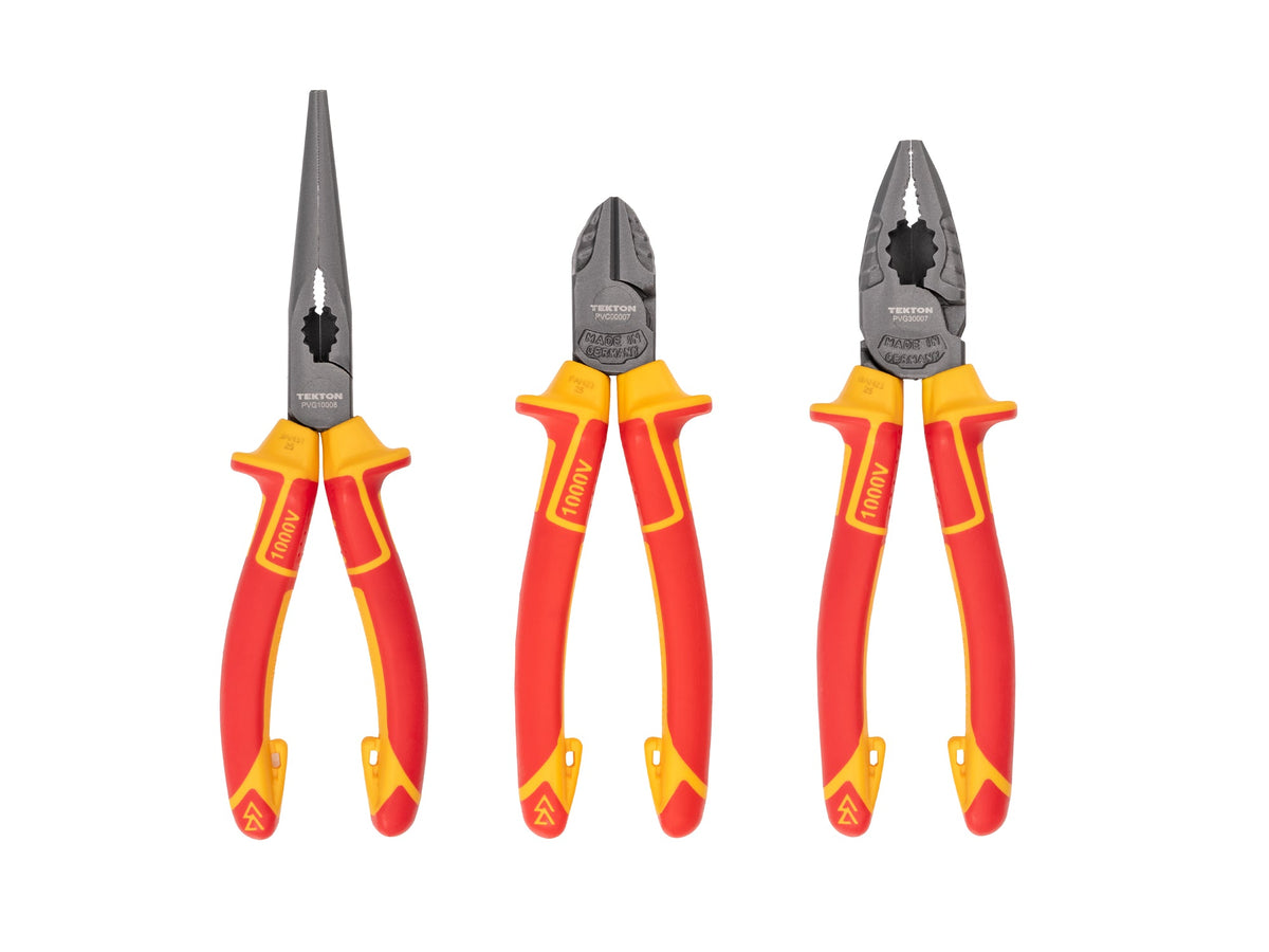 Insulated Pliers Set, 3-Piece (Combination, Long Nose, Diagonal Cutting)
