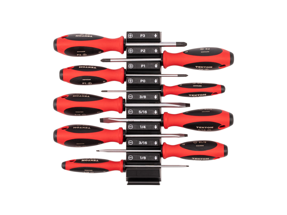 Phillips and Slotted Screwdriver Set with Modular Organizers - 4 Inch Shanks, 9-Piece (#0 - #3, 1/8 - 3/8 in.)