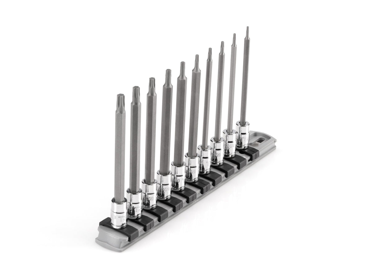 1/4 Inch Drive Long Torx Bit Socket Set with Rail, 10-Piece (T6 - T30)