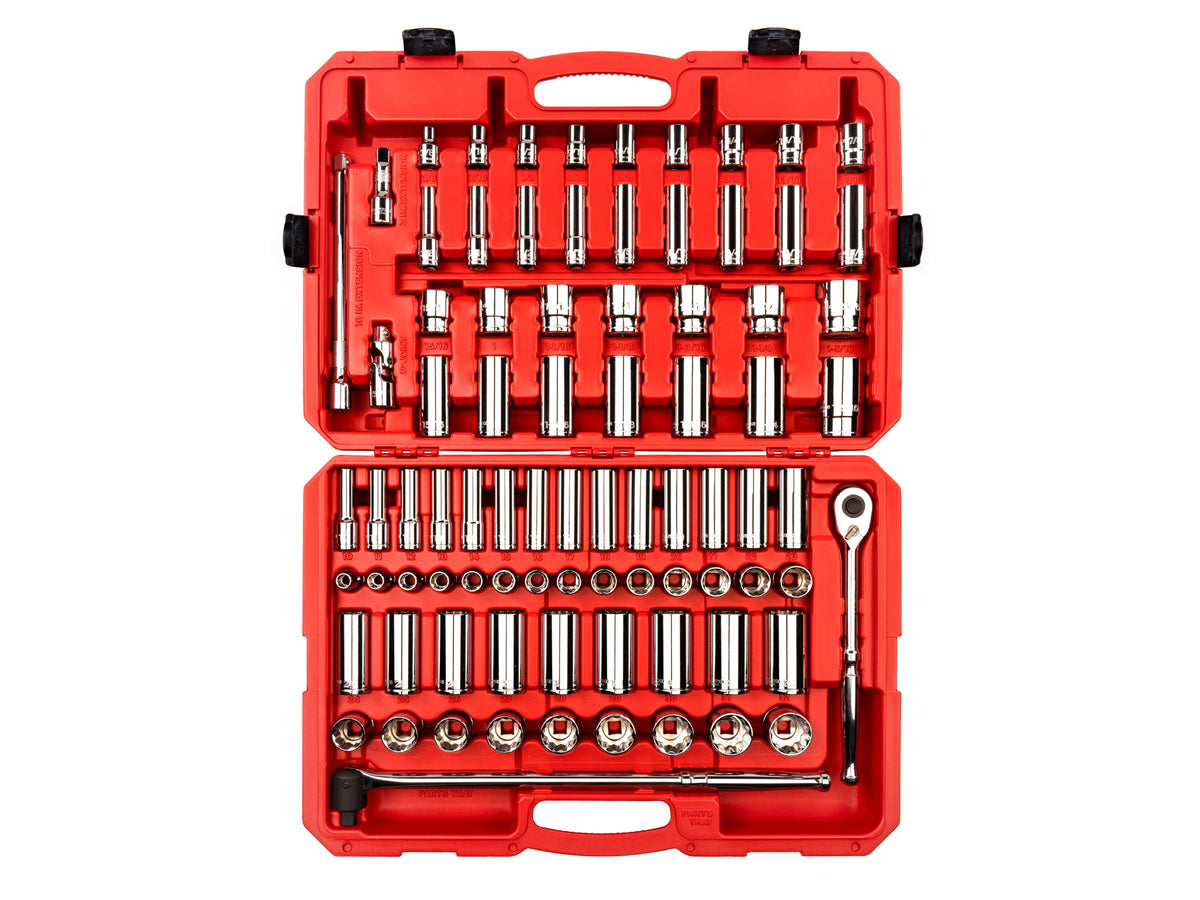 1/2 Inch Drive Shallow and Deep 12-Point Socket and Ratchet Set with Case, 83-Piece (3/8 - 1-5/16 in., 10-32 mm)