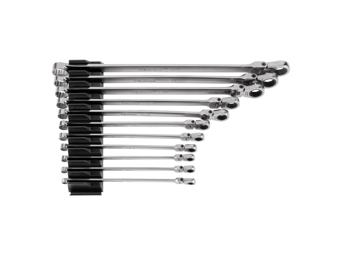 Long Fixed/Flex Head 12-Point Ratcheting Box End Wrench Set with Modular Organizers, 11-Piece (1/4-3/4 in.)