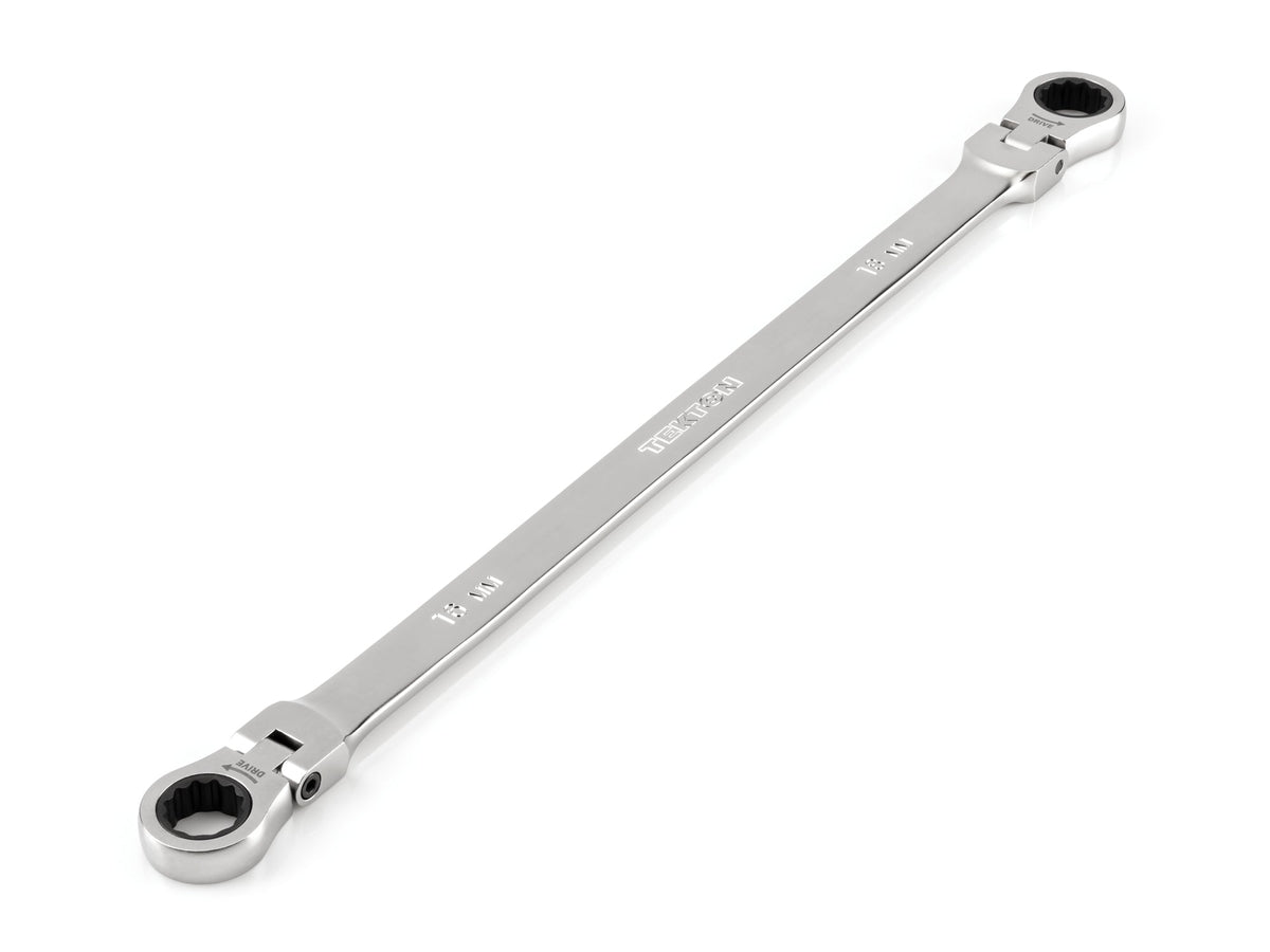 16 x 18 mm Long Flex Head 12-Point Ratcheting Box End Wrench