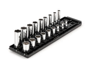 3/8 Inch Drive Shallow and Deep 12-Point Socket Set with Rails and Tray, 18-Piece (5/16 - 3/4 in.)