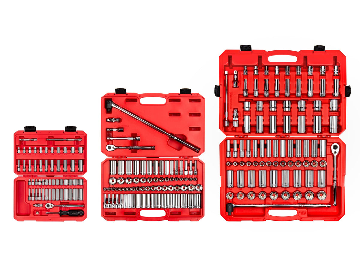 1/4, 3/8, 1/2 Inch Drive Shallow and Deep 6-Point Socket and Ratchet Set with Cases, 212-Piece (5/32 - 1-5/16 in., 4 - 32 mm)