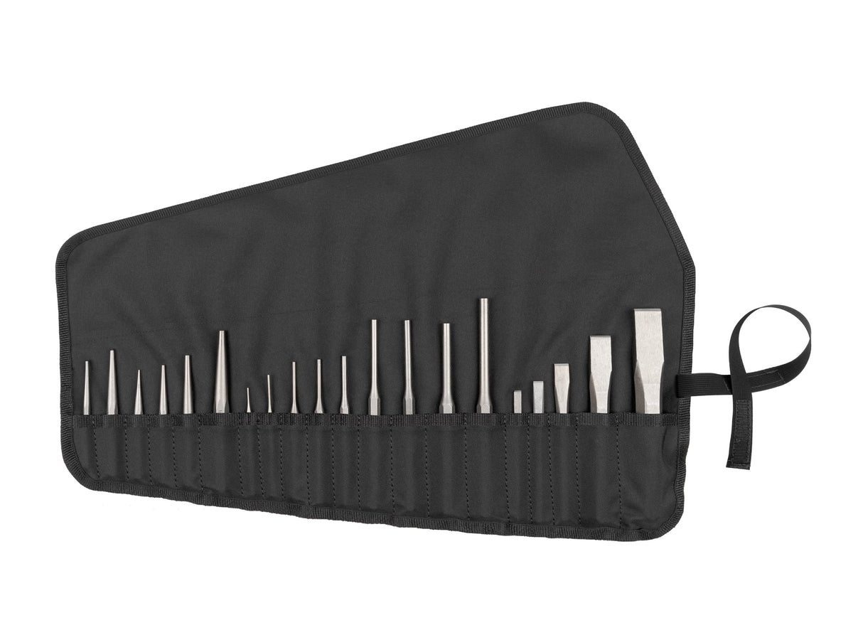 Punch and Chisel Set with Roll, 20-Piece (Center, Solid, Pin, Chisel)
