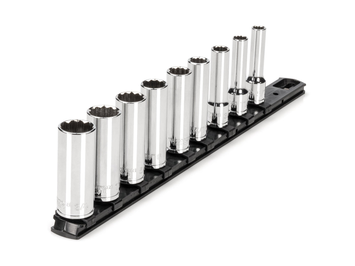3/8 Inch Drive Deep 12-Point Socket Set with Rail, 9-Piece (5/16 - 3/4 in.)
