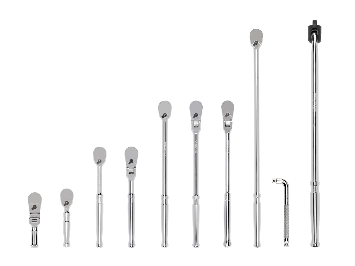 3/8 Inch Drive Non-Quick-Release Ratchet, L-Handle, and Breaker Bar Set (10-Piece)