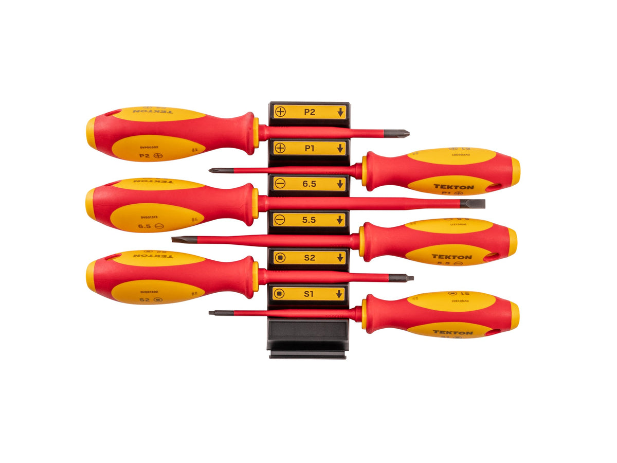 Phillips, Slotted, Square Insulated Screwdriver Set with Modular Organizers, 6-Piece (#1-#2, 5.5-6.5 mm, #1-#2)