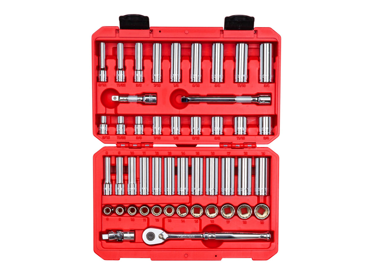 3/8 Inch Drive Shallow and Deep 12-Point Socket and Ratchet Set with Case, 46-Piece (5/16-3/4 in., 8-19 mm)
