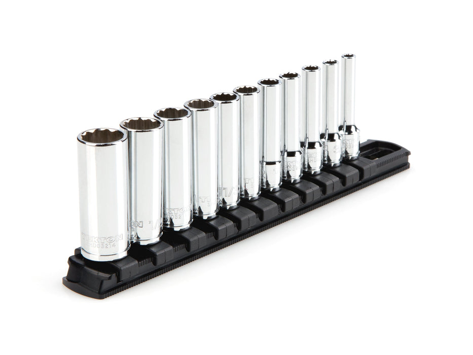 1/4 Inch Drive Deep 12-Point Socket Set with Rail, 11-Piece (5/32 - 9/16 in.)