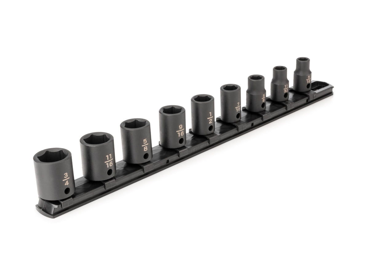 3/8 Inch Drive Shallow 6-Point Impact Socket Set with Rail, 9-Piece (5/16 - 3/4 in.)