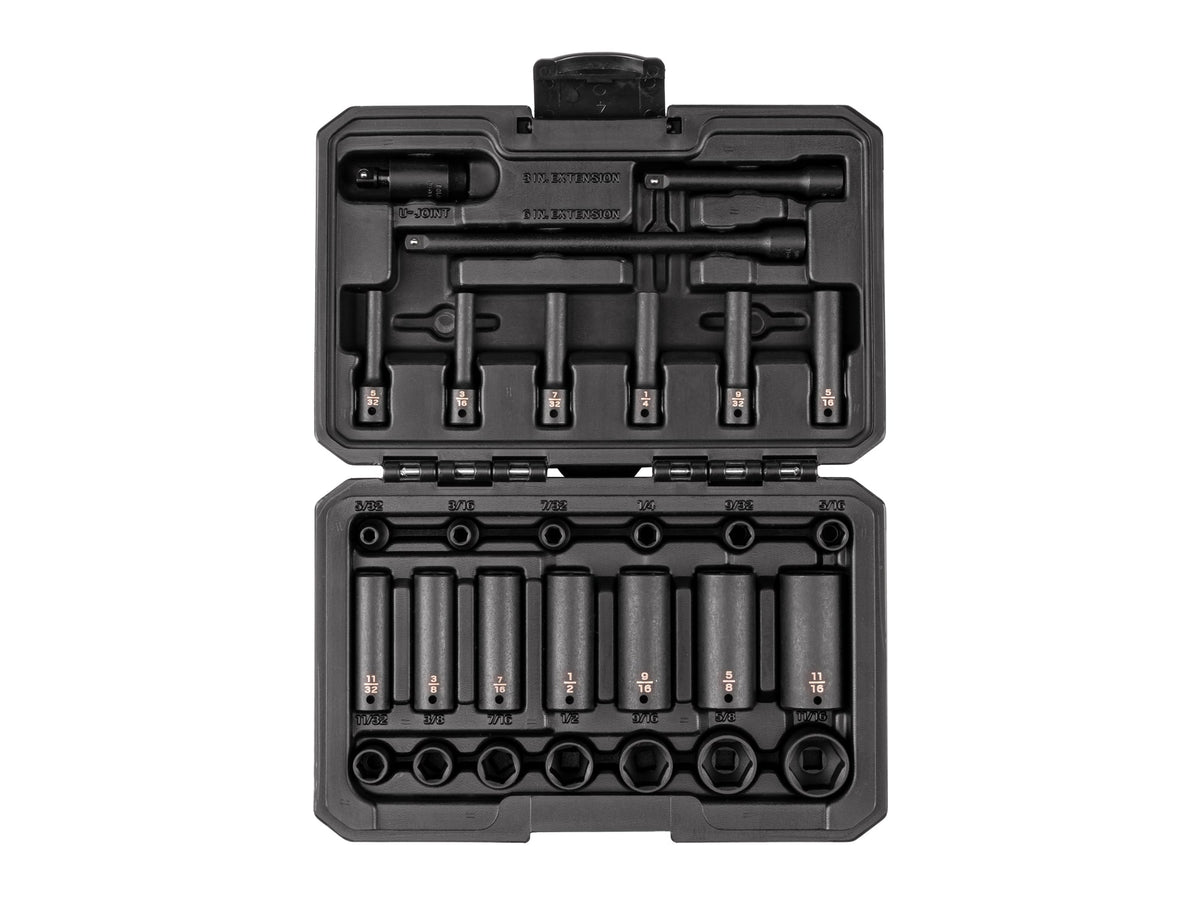 1/4 Inch Drive Shallow 6-Point Impact Socket Set with Case, 29-Piece (5/32 - 11/16 in.)