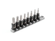 3/8 Inch Drive Triple Square Impact Bit Socket Set with Rail, 8-Piece (M4-M12)