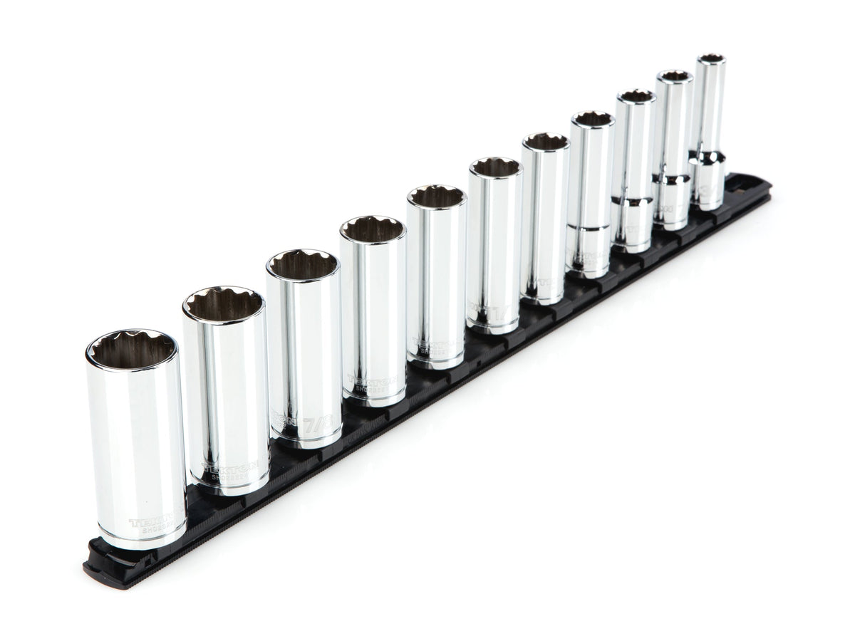 1/2 Inch Drive Deep 12-Point Socket Set with Rail, 11-Piece (3/8 - 1 in.)