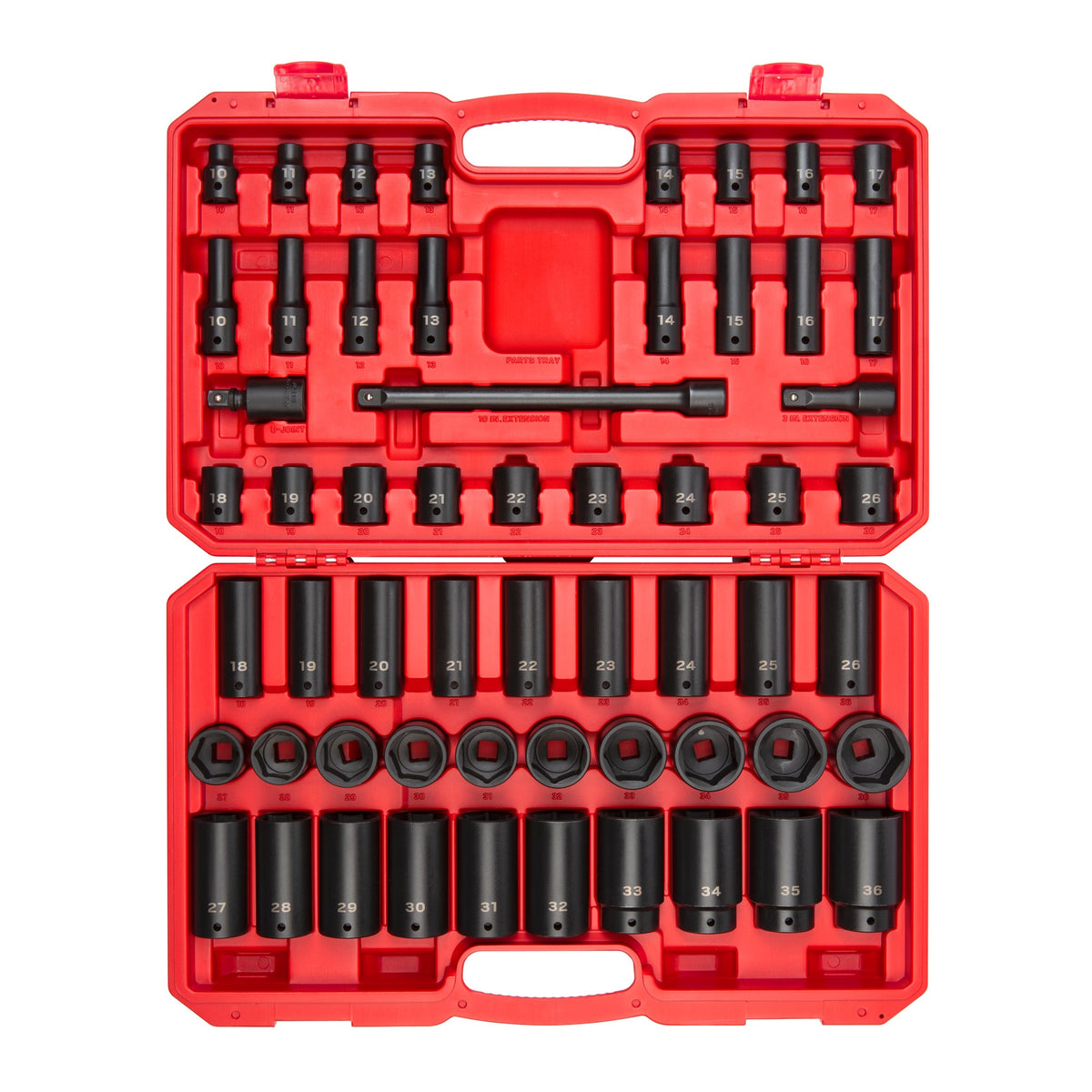 1/2 Inch Drive Shallow and Deep 6-Point Impact Socket Set with Case, 57-Piece (10 - 36 mm)