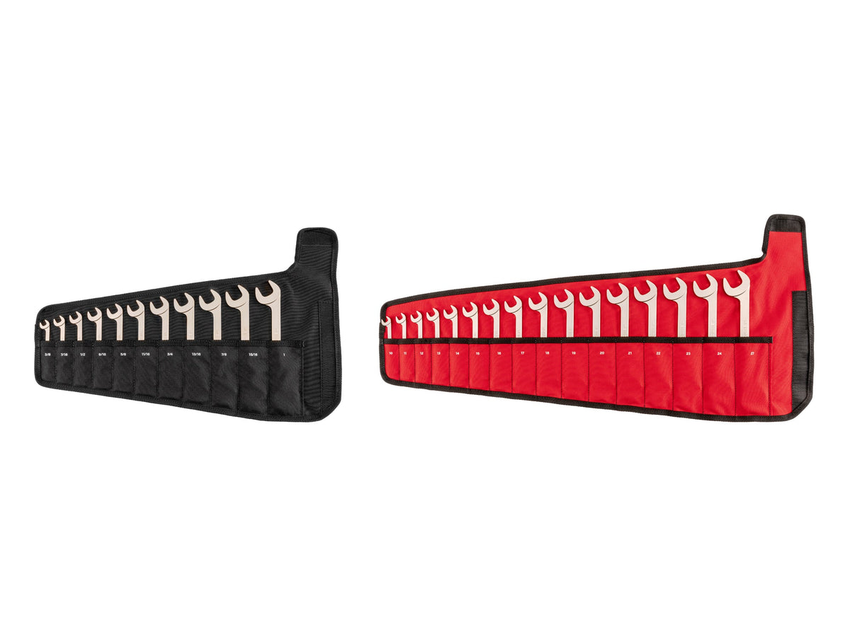 Angle Head Open End Wrench Set with Rolls, 27-Piece (3/8 - 1 in., 10 - 27 mm)