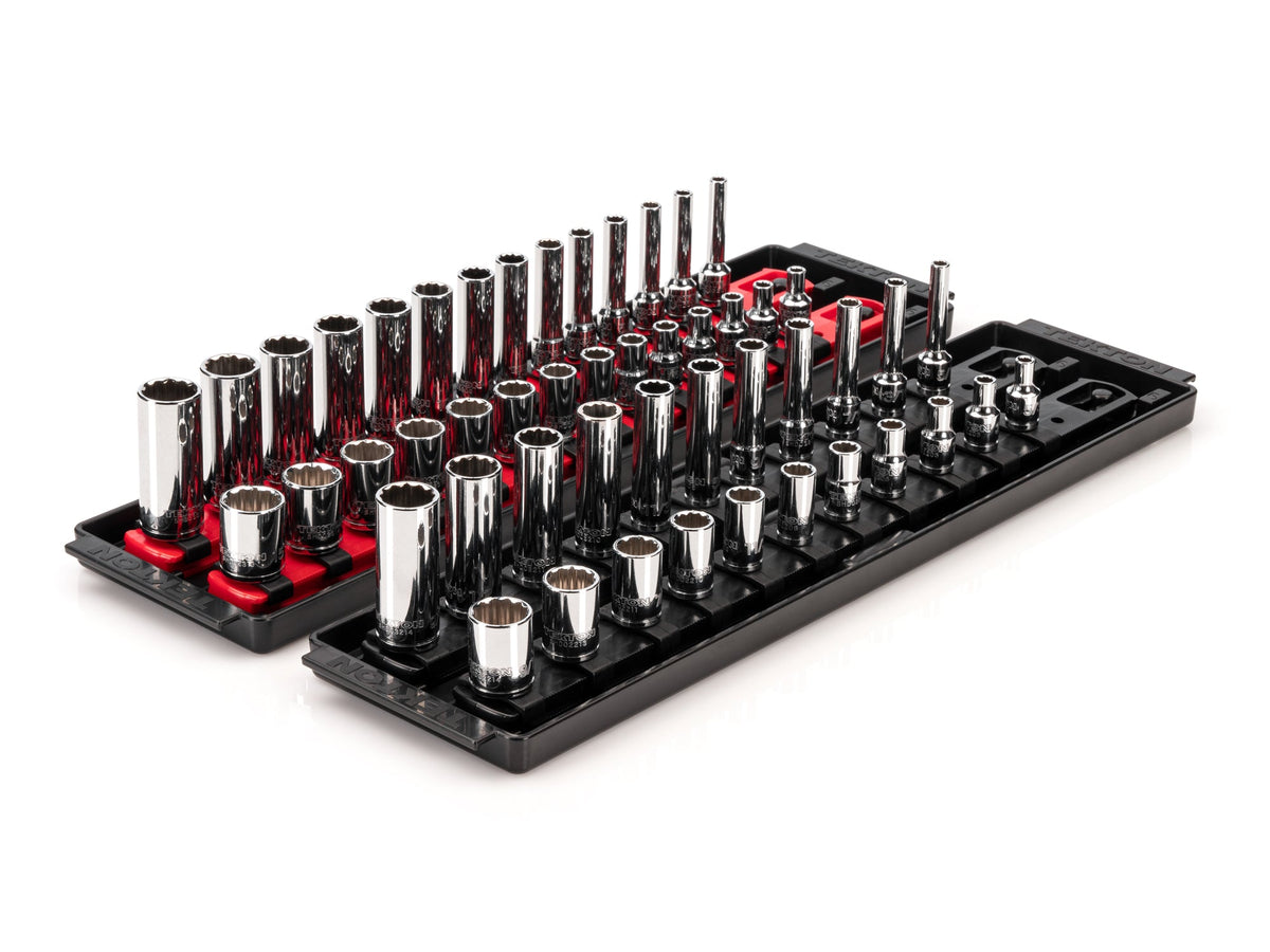 1/4 Inch Drive Shallow and Deep 12-Point Socket Set with Rails and Trays, 50-Piece (5/32 - 9/16 in., 4 - 15 mm)