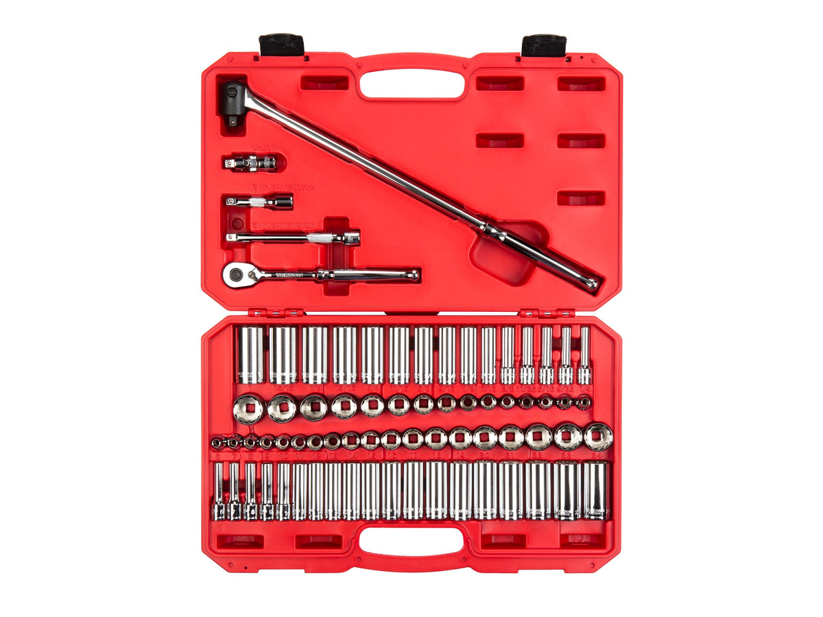 3/8 Inch Drive Shallow and Deep 12-Point Socket and Ratchet Set with Case, 73-Piece (1/4 - 1 in., 6 - 24 mm)