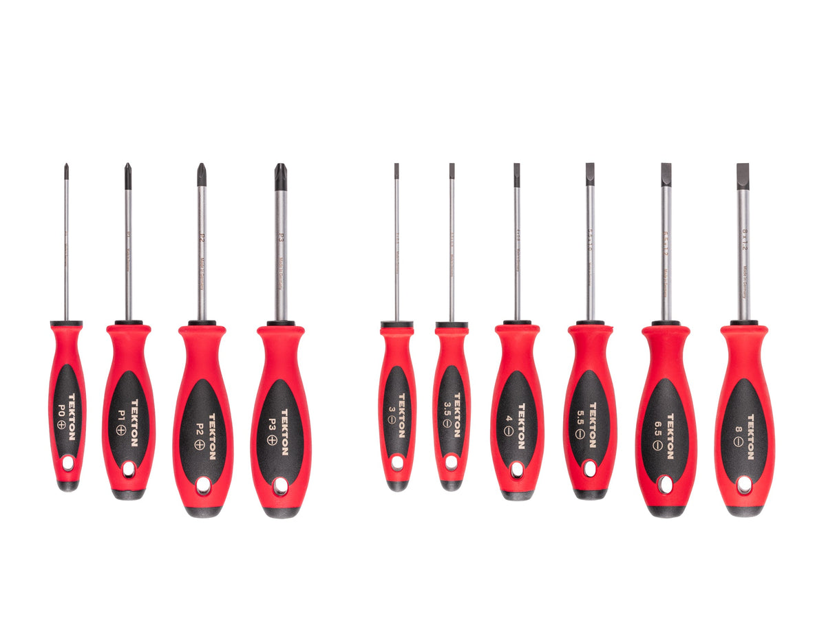 Phillips and Slotted Screwdriver Set - 4 Inch Shanks, 10-Piece (#0-#3, 3-8 mm)