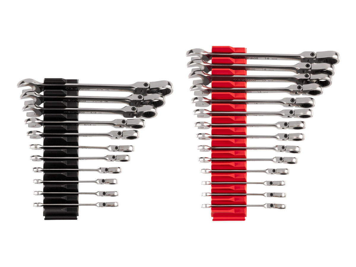 Flex Head 12-Point Ratcheting Combination Wrench Set with Modular Organizers, 25-Piece (1/4-3/4 in., 6-19 mm)