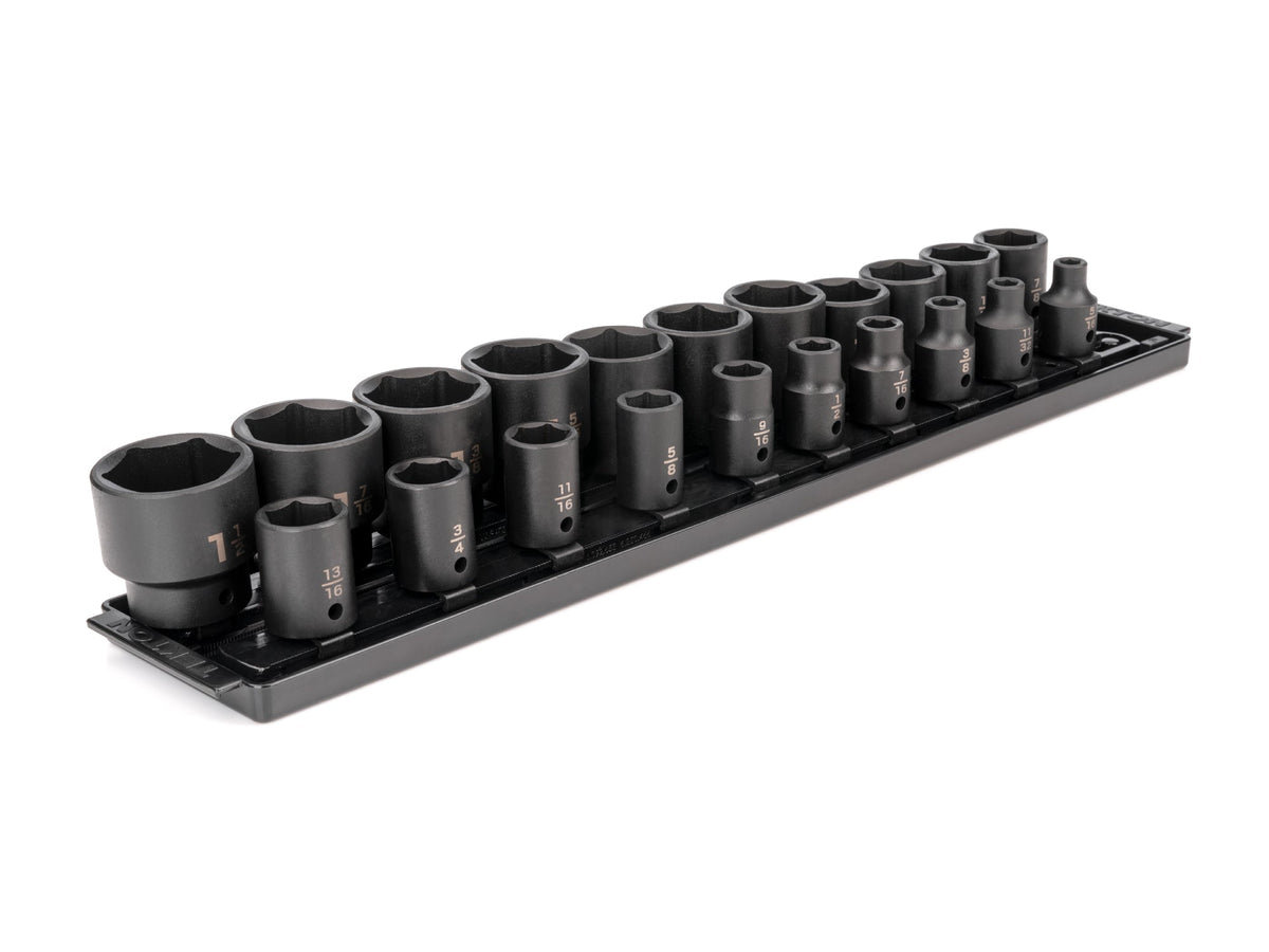 1/2 Inch Drive Shallow 6-Point Impact Socket Set with Rails and Tray, 21-Piece (5/16 - 1-1/2 in.)