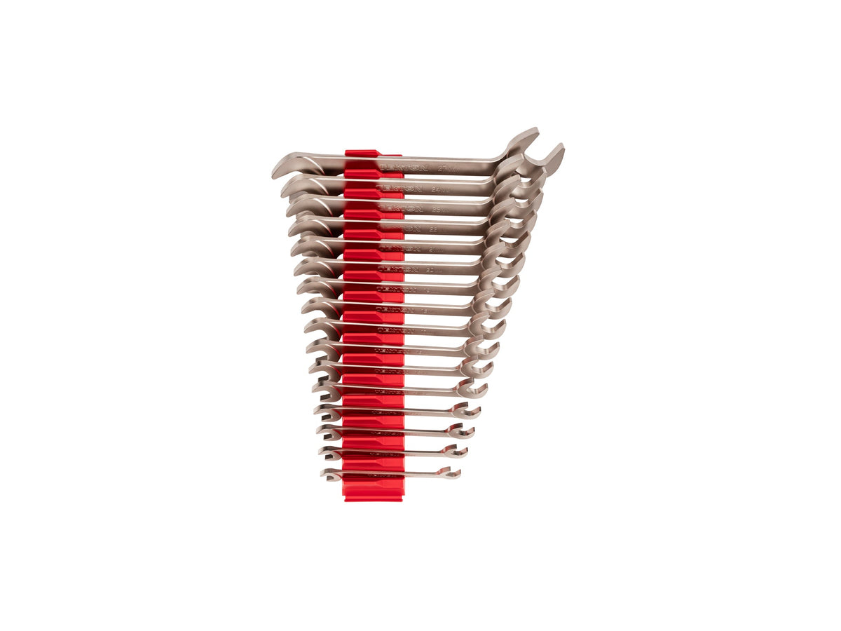 Angle Head Open End Wrench Set with Modular Organizers, 16-Piece (10-27 mm)