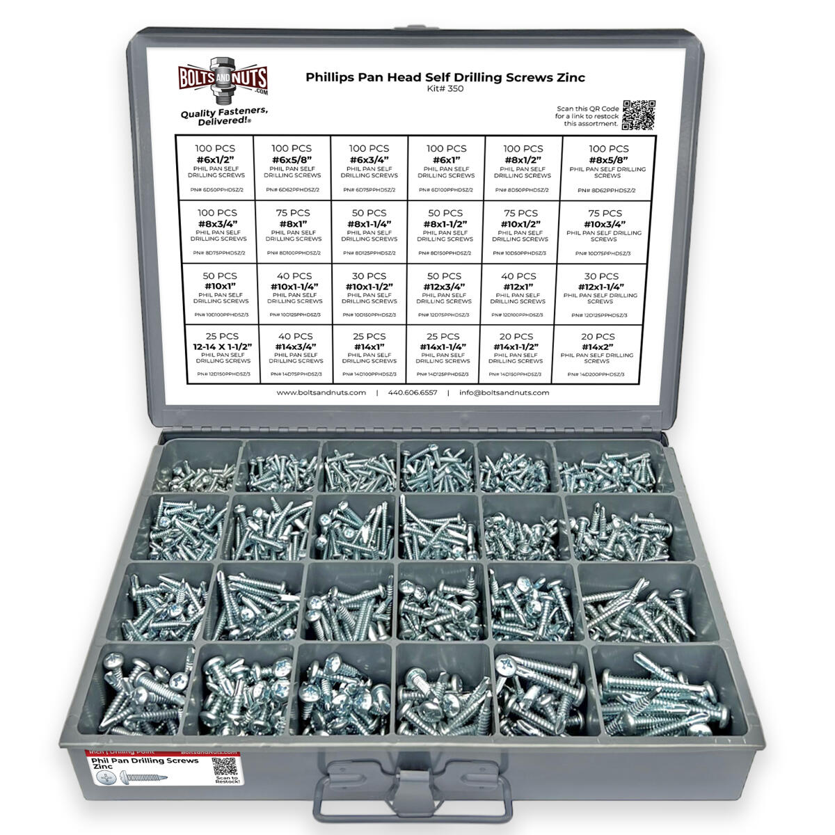 Inch Phillips Pan Head Self Drilling Screws Zinc Assortment - 1421 PCS