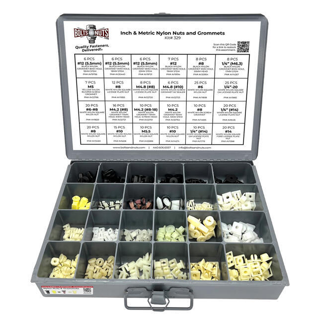 Inch and Metric Nylon Nuts and Grommets Assortment - 296 PCS