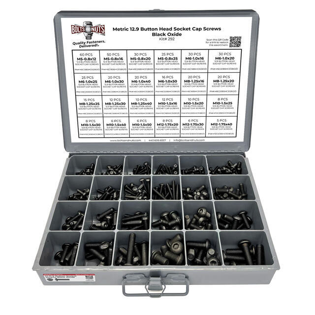 Metric 12.9 Alloy Allen Button Head Socket Cap Screws Bolts Black Oxide Assortment - 453 PCS