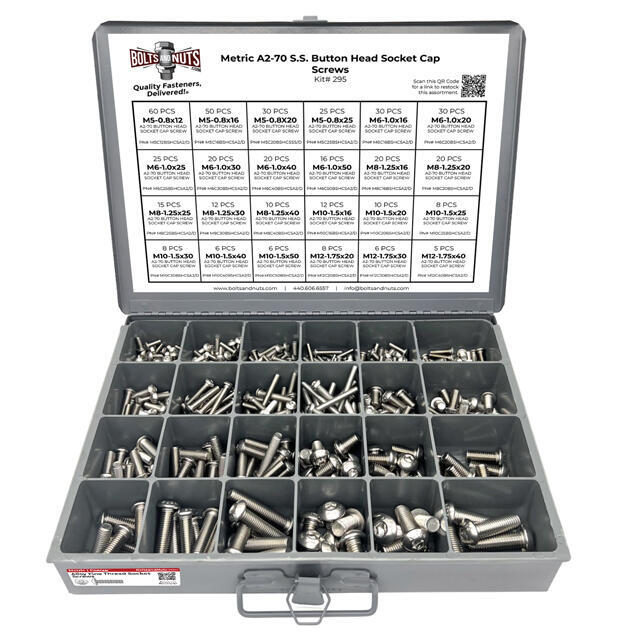 Metric A2-70 Allen Button Head Socket Cap Screws Bolts Stainless Steel Assortment - 453 PCS