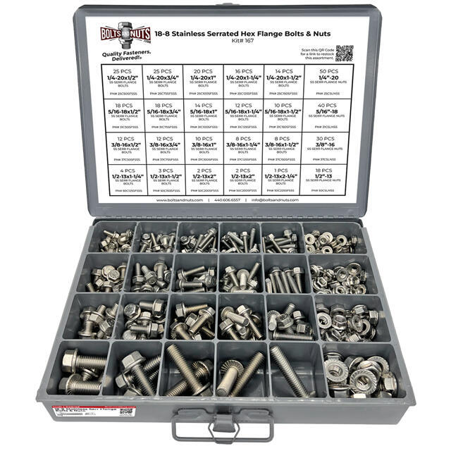 Inch Stainless Steel Serrated Hex Flange Bolts & Lock Nuts Assortment - 371 PCS
