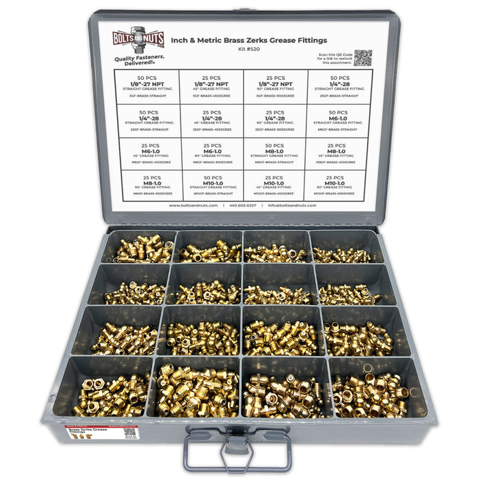 Inch and Metric Brass Zerks Grease Fittings - 551 PCS