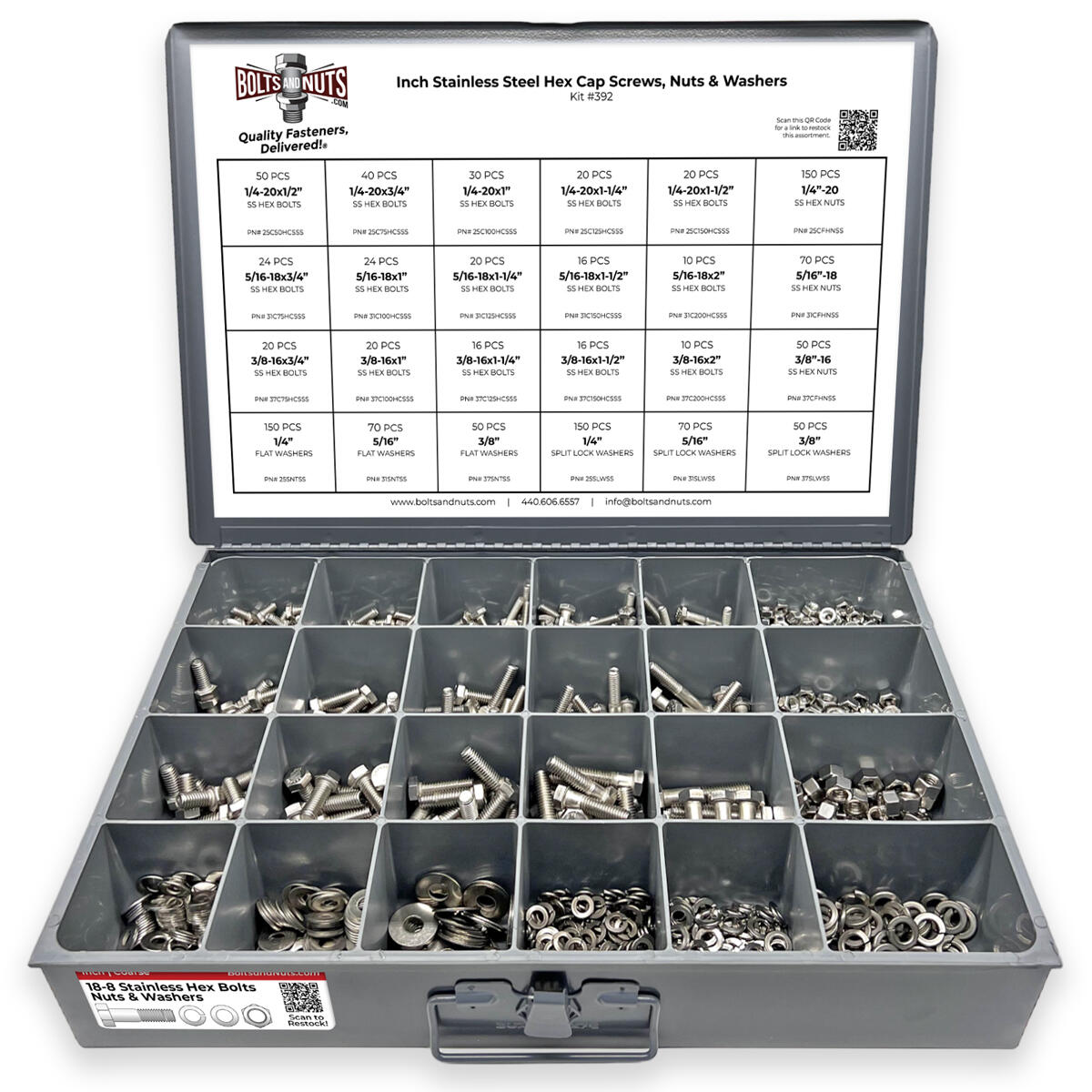 Inch Stainless Steel Hex Cap Screws, Nuts & Washers - 1147 PCS