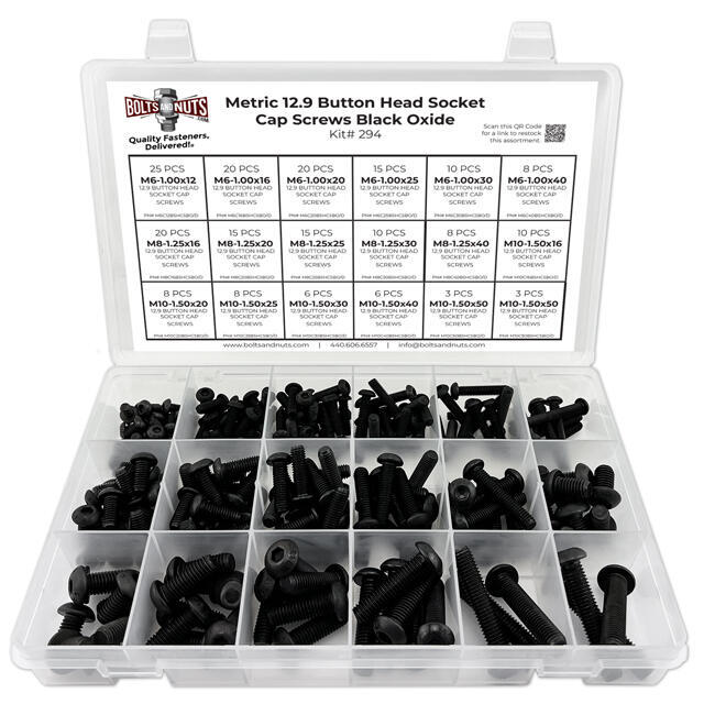 Metric 12.9 Alloy Allen Button Head Socket Cap Screws Bolts Black Oxide Assortment - 211 PCS