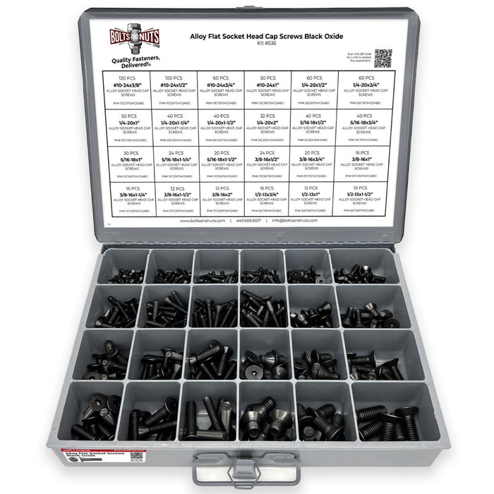 Alloy Flat Socket Head Cap Screws Black Oxide - 905 pcs