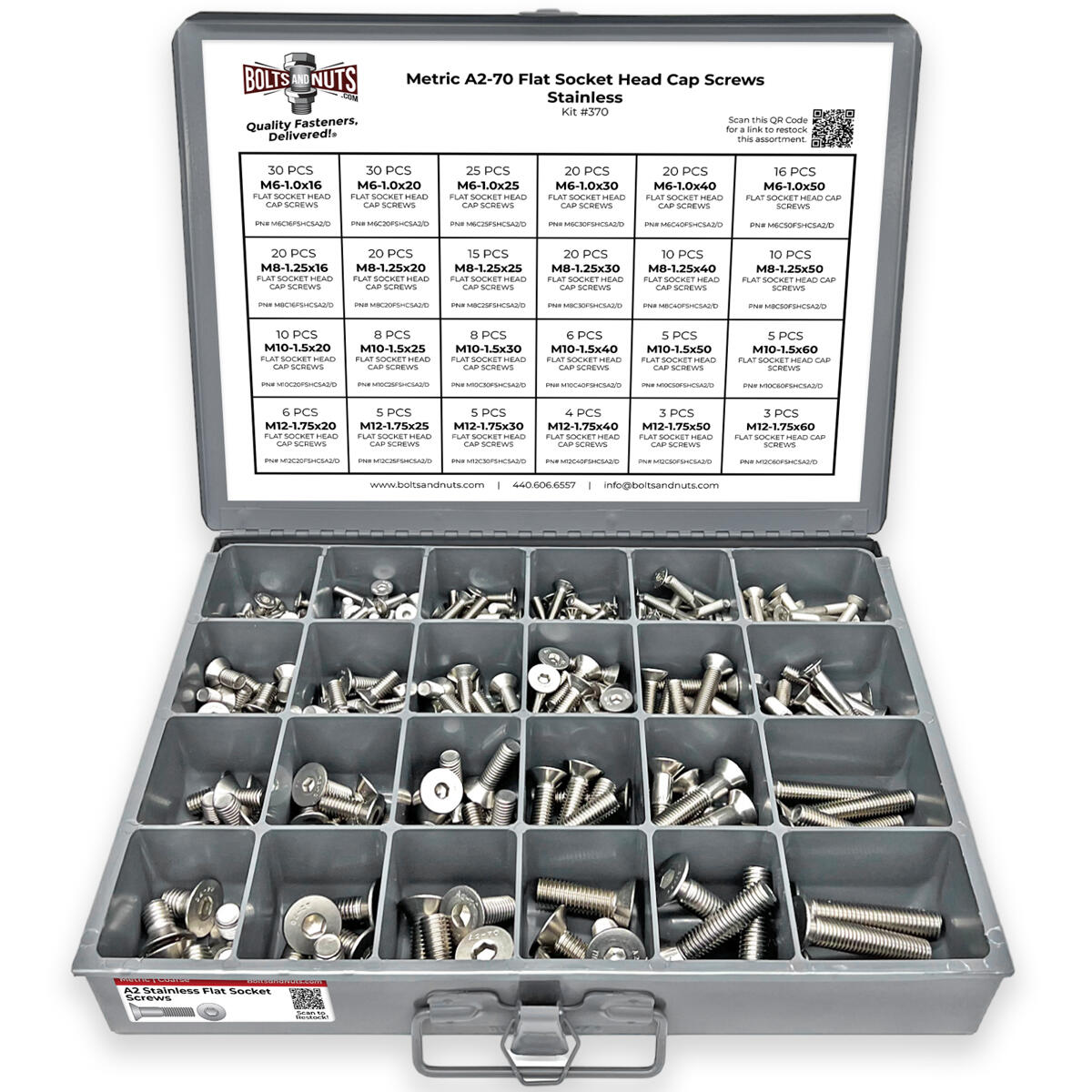 Metric A2-70 Stainless Steel Flat Socket Screws - 305 PCS