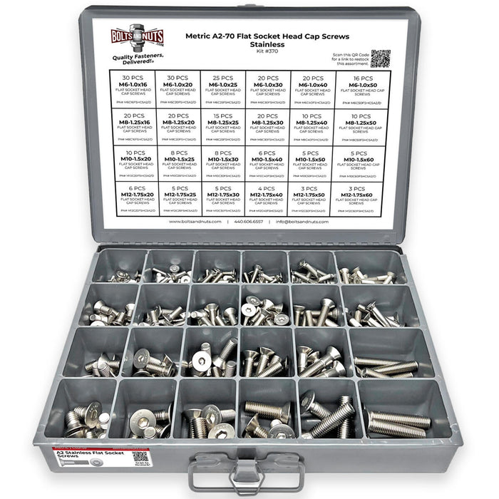 Metric A2-70 Stainless Steel Flat Socket Screws - 305 PCS