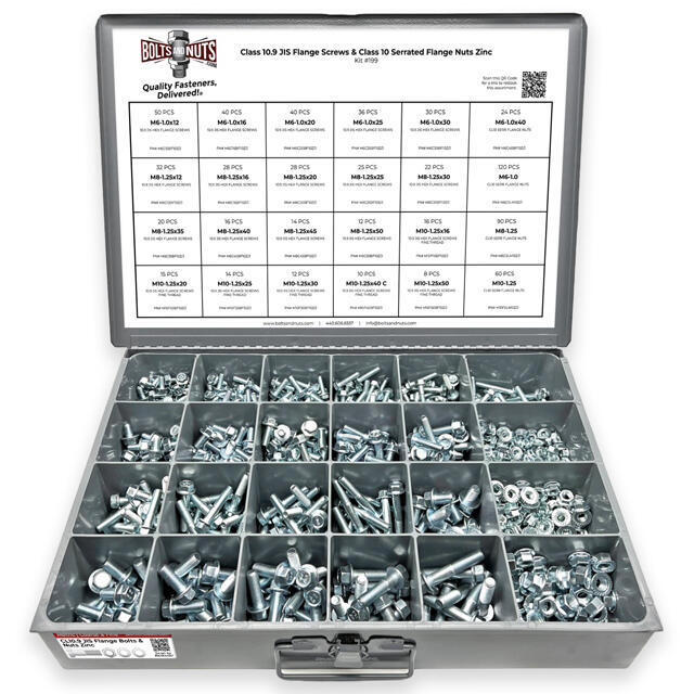 Metric Class 10.9 JIS Hex Flange Frame Bolts & Serrated Nuts Assortment M6-M10 763 PCS