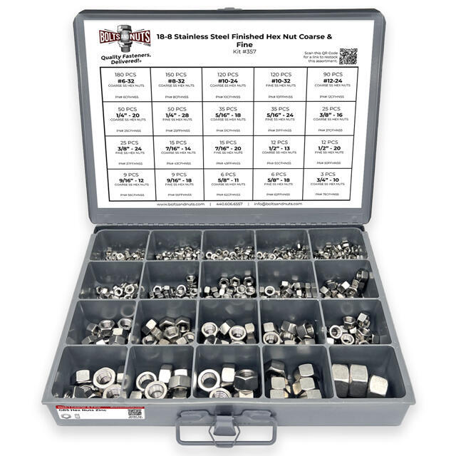 18-8 Stainless Steel Finished Hex Nut Coarse & Fine - 968 pcs
