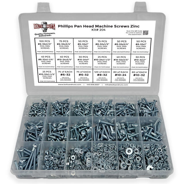 Inch Phillips Pan Head Machine Screws, Hex Nuts, Flat & Lock Washers - 1921 PCS